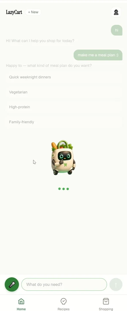 LazyCart request screen